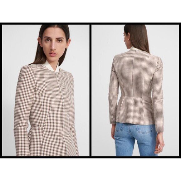 💕THEORY💕 Check Zip-Front Sculptured Jacket Grid Street Ivory Checker Print NWT - Picture 6 of 16